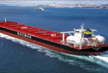CMB.TECH's ammonia-fueled bulk carrier vessel sailing at sea.