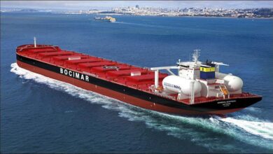 CMB.TECH's ammonia-fueled bulk carrier vessel sailing at sea.