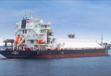 MV Yampu, the world's first battery-hybrid self-unloading bulk carrier, sailing.