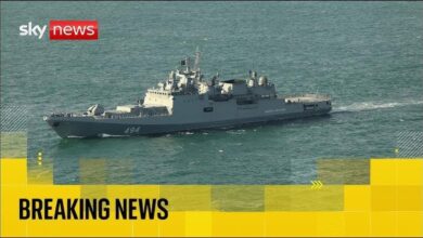 A Russian frigate warship sails on the sea amidst maritime security concerns.