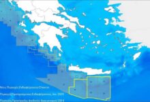 Offshore oil and gas drilling platform representing Chevron's operations in Greece.