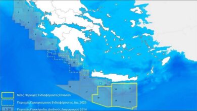 Offshore oil and gas drilling platform representing Chevron's operations in Greece.