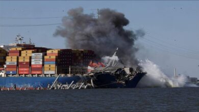 The cargo ship Dali near the collapsed Francis Scott Key Bridge in Maryland.