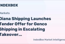 A Genco Shipping dry bulk carrier sails on the ocean.