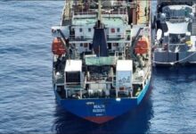 The MV Wealth vessel at sea, intercepted by Solomon Islands authorities.