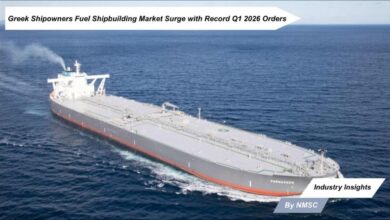 A massive crude oil tanker under construction in a bustling shipyard.