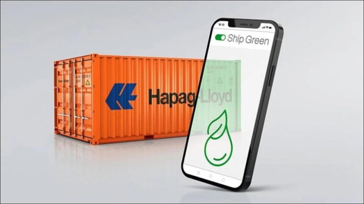 A large container ship on the ocean, symbolizing sustainable maritime shipping initiatives.
