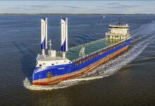 Econowind VentoFoil wind propulsion system on a vessel with DNV type approval.
