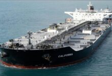 The tanker MT Cali sails on the water, representing US maritime shipping.