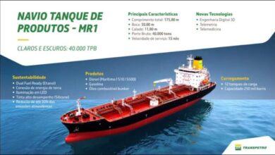 A large Petrobras oil tanker sails on the open sea.