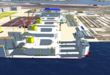 Illustrative projection of a concrete floating wind foundation production line by BW Ideol.