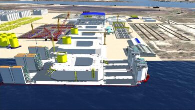 Illustrative projection of a concrete floating wind foundation production line by BW Ideol.