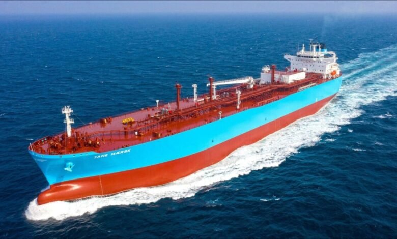 The 'Jane Maersk' Very Large Ammonia Carrier at sea, delivered to Maersk.