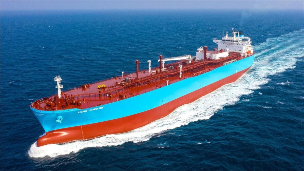The 'Jane Maersk' Very Large Ammonia Carrier at sea, delivered to Maersk.