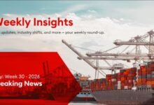 Large container ships navigate ocean waters, symbolizing global shipping and fleet changes.