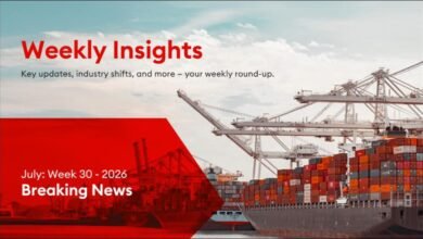 Large container ships navigate ocean waters, symbolizing global shipping and fleet changes.