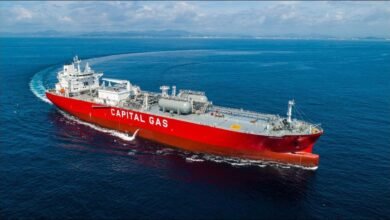 Capital Gas Ship Management's MGC Aridaios, a large dual-fuel LPG carrier, sailing at sea.