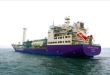Northern Lights' new LNG dual-fuel CO2 carrier ship sailing on the water.
