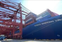 Container ships and cranes at the bustling Piraeus Container Terminal.