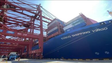 Container ships and cranes at the bustling Piraeus Container Terminal.