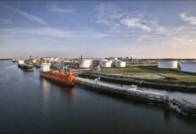 Aerial view of the Evos Rotterdam storage terminal and port infrastructure.