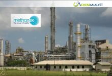 Aerial view of the industrial Methanex Titan methanol plant in Trinidad and Tobago.