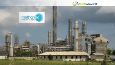 Aerial view of the industrial Methanex Titan methanol plant in Trinidad and Tobago.