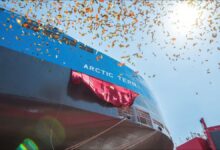 Wallenius Wilhelmsen's new Arctic Tern Shaper Class cargo vessel on the water.