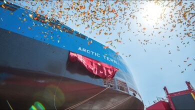 Wallenius Wilhelmsen's new Arctic Tern Shaper Class cargo vessel on the water.