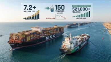 An Evergreen container ship loaded with containers, reflecting its massive TEU capacity.