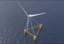 X1 Wind's NextFloat floating offshore wind turbine rendering at sea in Spain.