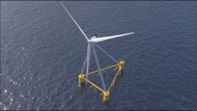 X1 Wind's NextFloat floating offshore wind turbine rendering at sea in Spain.