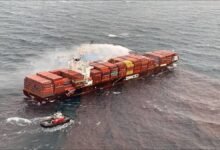 A large container ship sails the ocean, reflecting ZIM's strong shipping performance.