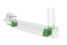 A rendering of the Conoship CIP3800 battery-electric coaster sailing on calm water.