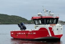 The new Damen SeV 1508 hybrid-electric workboat delivered to Mowi Norway.