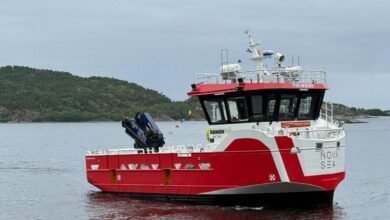 The new Damen SeV 1508 hybrid-electric workboat delivered to Mowi Norway.