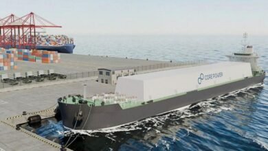 Core Power's concept rendering of a large, modern nuclear-powered cargo ship.