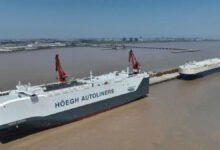 Höegh Autoliners' Aurora class LNG dual-fuel PCTC navigates calm waters.