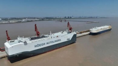 Höegh Autoliners' Aurora class LNG dual-fuel PCTC navigates calm waters.