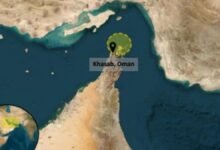 Severely damaged hull of a tanker after a vessel strike near the Persian Gulf.