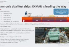 Exmar's ammonia dual-fuel ship sailing at sea for sustainable shipping.