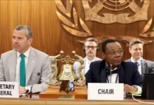 Delegates attend an IMO meeting discussing maritime emissions and the net-zero framework.