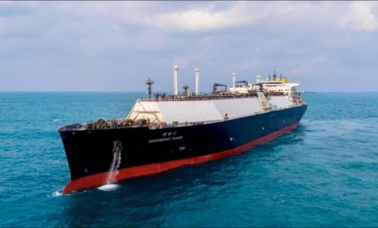The Greenergy River, NYK's new China-built dual-fuel LNG carrier, on open water.