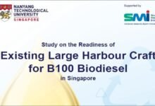 Large harbour craft sailing in Singapore waters.
