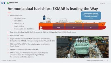 Exmar's ammonia dual-fuel ship sailing at sea for sustainable shipping.