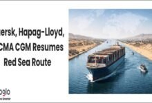 Container ships from Maersk, Hapag-Lloyd, and CMA CGM navigate the Red Sea.