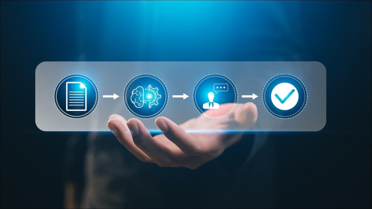 A human hand interacts with an AI-generated digital contract document.