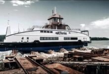 A BC Ferries vessel on water, symbolizing its new Corvus Energy battery systems.