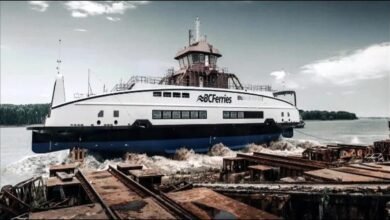 A BC Ferries vessel on water, symbolizing its new Corvus Energy battery systems.