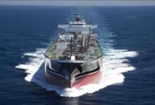 Kawasaki's Lyla Pathfinder, an LPG/ammonia carrier, sails on the ocean.